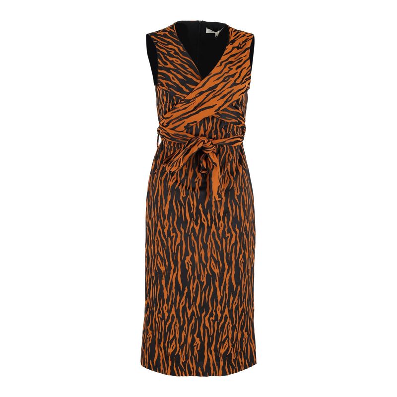 Diane Von Furstenberg Sleeveless Wrap Dress In Orange Polyester